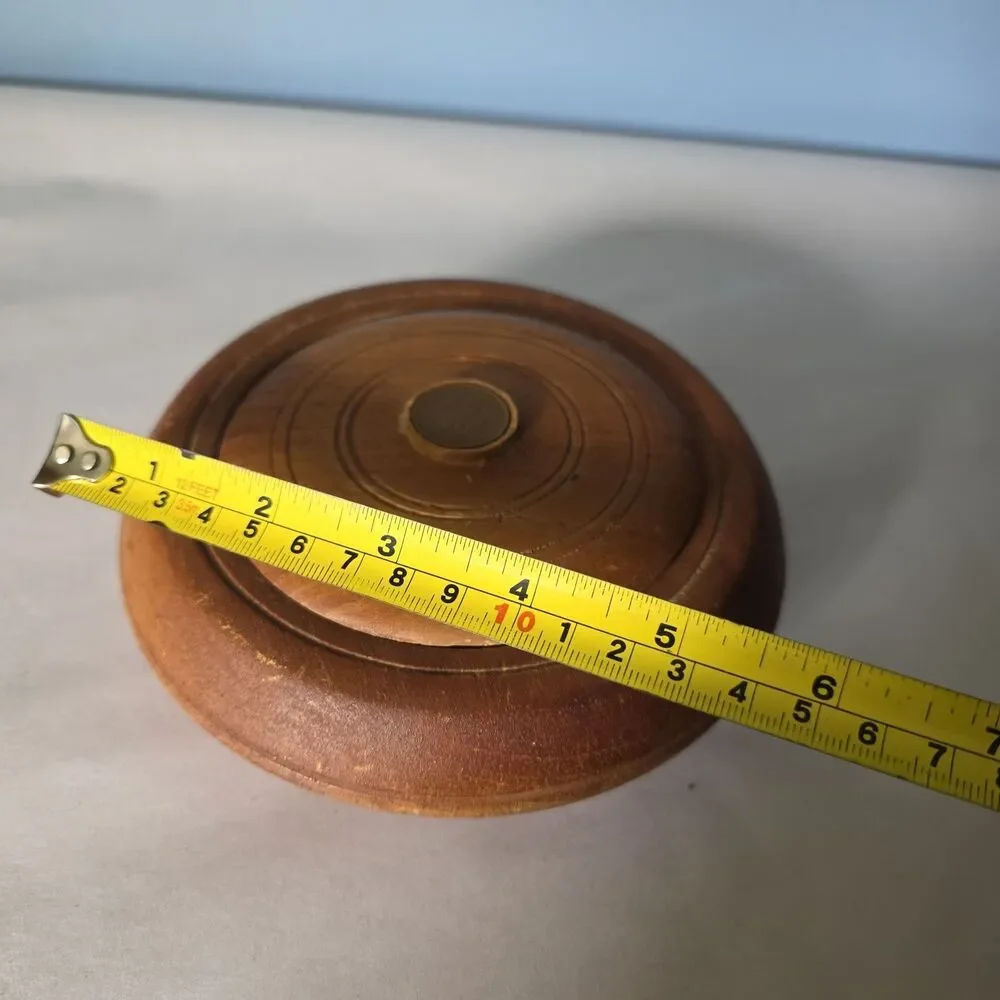 Solid Wood Jamaica Coin Lid Round Storage Box Mid-Century 1969